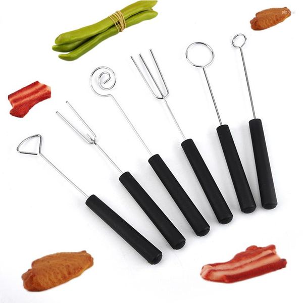 Ensembles de vaisselle brochettes de BBQ en acier inoxydable Barbecue Prod fourchettes à poignée en plastique bâtons de gril courts plusieurs outils de Camping en plein air