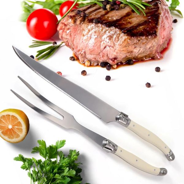 Ensembles de vaisselle en acier en acier inoxydable Fork Fork Set BBQ SUCTIPS GRILL VEGAGT TOOLS SALADE SERVICE STEAK ROIN DE TURKE