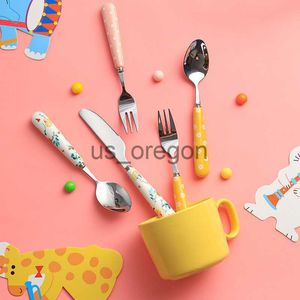 Ensembles de vaisselle en acier inoxydable manche en céramique couteau créatif enfants mignons petit déjeuner cuillère à dessert fourchette à manger vaisselle couverts pour enfants x0703