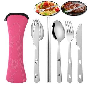 Juegos de vajilla Cades de acero inoxidable Luxurious Basting Waterware Portable Camping utensilios de cocina para acampar Cuchara de casas y bifurcantes de cocción de regalo