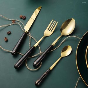 Ensembles de vaisselle ensemble de couverts en acier inoxydable manche en céramique noir or Western fourchette couteau cuillère vaisselle vaisselle de cuisine