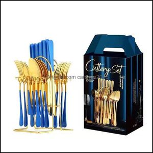 Dinnerware Sets Stainless Steel Cutlery Set 24Pcs/6Sets Of Dishes Tableware Tourist Knifes Spoons Forks Kitchen Utensils Carshop2006 Dhujt