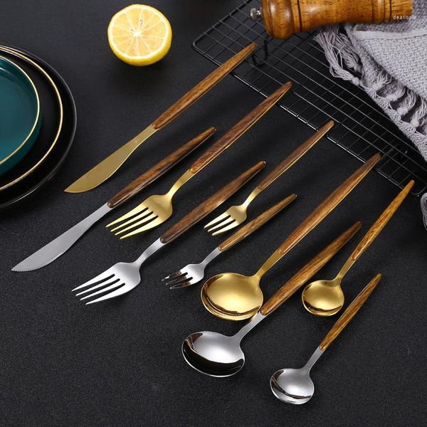 Ensembles de vaisselle Ensemble de couverts en acier inoxydable Portable Designer Cuisine Fourchette Cuillères Ustensiles Dîner Western Assiettes Vaisselle OA50DS