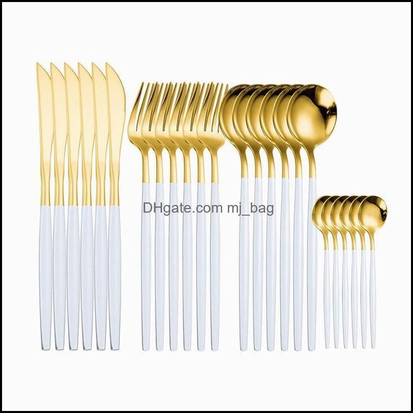 Ensembles de vaisselle Ensemble de couverts en acier inoxydable Vaisselle en or blanc Fourchette à dîner Cuillère 16pcs Cuillères Couteaux Drop Livraison 2021 Accueil Mjbag Dhc70