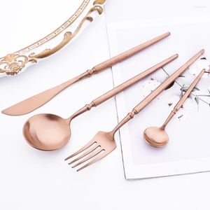 Ensembles de vaisselle Couvrots en acier inoxydable Vintage Matter 4PCS SLATWARE SETTRE LUXY ROSE ROSE COUBLE DÉ TEA SPOON CUIT