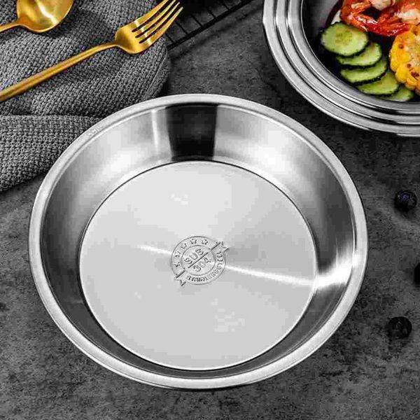 Ensembles de vaisselle Assiettes à dîner en acier inoxydable Plat: Plats à salade en métal rond de 16 cm Plateau de service réutilisable en argent vintage Plat à pizza pour