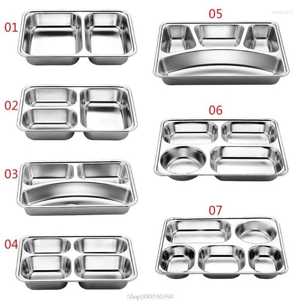 Ensembles de vaisselle en acier inoxydable à dîner divisé Plateau à déjeuner Assiette de conteneur pour l'école Canteen 3/5/4 Section en gros