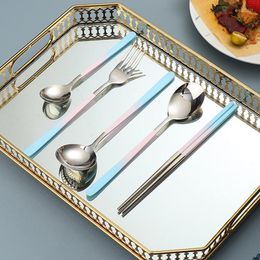 Dinyire Sets roestvrij staal flatware set omvat 3 lepels 1 vorks chopstick herbruikbare moderne keukengerei benodigdheden