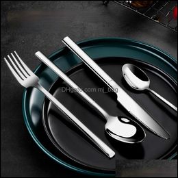 Juegos de vajilla Tenedores de acero inoxidable Cuchara Servies Cubiertos Nordic Home Jogo De Jantar Kitchen Dining Bar Di50Cj Drop Delivery Mjbag Dhskw