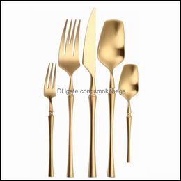 Dijkartikelen sets roestvrij staal goud bestek sets servies service Matte Kitchen Knives Forks Lepels Flatware Sierware Wedding 21 OTBDV