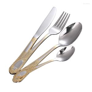 Dinnerware Sets Stainless Steel High-grade Knife Fork And Spoons Cutlery Kits Gold Plated Floral Pattern Tableware Accessories