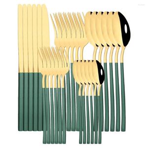 Ensembles de vaisselle en acier inoxydable cuisine argenterie couteau fourchette cuillère ensemble 6/30 pièces vert or vaisselle couverts miroir couverts