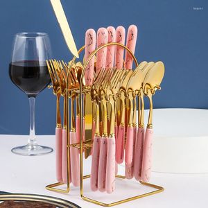 Dijkartikelen sets roestvrijstalen mes vork lepel Nordic keramische handgreep 24 -delige bestek set goud vergulde vintage servies servies keuken el