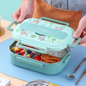 Geschirr-Sets Edelstahl-Lunchbox für Kinder, Schulkinder, Aufbewahrung, isolierter Behälter, Frühstück, Bento mit Suppentasse