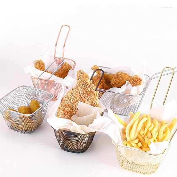 Ensembles de vaisselle en acier inoxydable, mini panier à frites, couverts créatifs, petit dessert américain