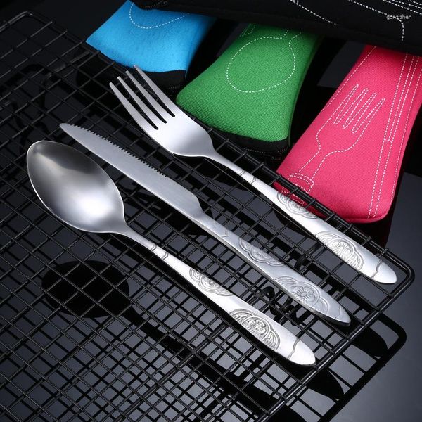 Ensembles de vaisselle en acier inoxydable couverts portables 5 pièces en plein air voyage Camping couteau fourchette cuillère petit coffret cadeau