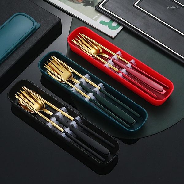 Ensembles de vaisselle en acier inoxydable Portable Table Set Fork Spoon Copsticks coréen Treo-Piece Outdoor Gift Western 3PCS