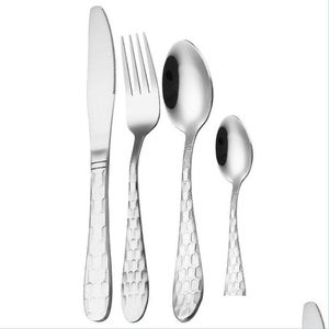 Dijkartikelen sets roestvrij staal stabielware set honingraatgreep mes vork lepel home el flatware sets gouden regenboog drop levering ga dhs70