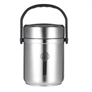 Ensembles de vaisselle Pot isolé sous vide en acier inoxydable, récipient de pot portable d'isolation de longue durée, grande capacité de 1,8 l avec 2 plateaux