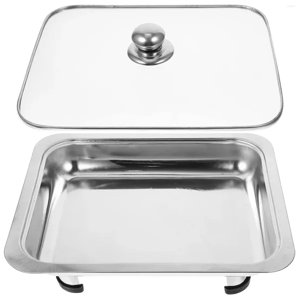 Conjuntos de vajillas recipiente de acero buffet recipiente de metal de acero inoxidable servidor cuadrado sartén soporte para la cocina bandeja de frutas