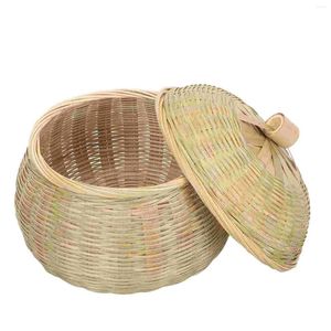 Conjuntos de vajilla Cesta de almacenamiento Tapa Bandeja para refrigerios Hoja de té Tejido de bambú Caja organizadora de huevos Hogar tejido de bambú