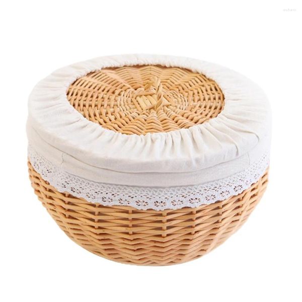 Ensembles de vaisselle panier de rangement pâtisserie décorative délicate en osier tissé poêle à pain ronde décorer dessus de table en tissu