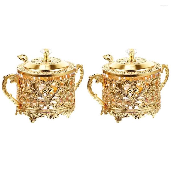 Ensembles de vaisselle Sucrier Couvercle Cuillère Récipient en métal Verre Bonbons Pot Condiment Pot Sel Poivre Titulaire Distributeur Café Bar Maison