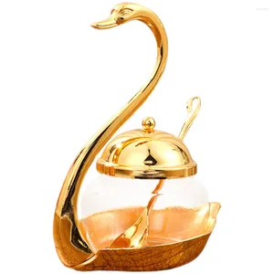 Ensembles de vaisselle en sucre Bowl Spice Canister Cuisine Jar Saline Assaisonnement Swan Conteneur Condiment Verre Café