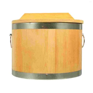 Serviessets Sushivatcontainer Rijstserveeremmer Displaykom Gekookte houten roestvrijstalen opslagmengkuip met deksel