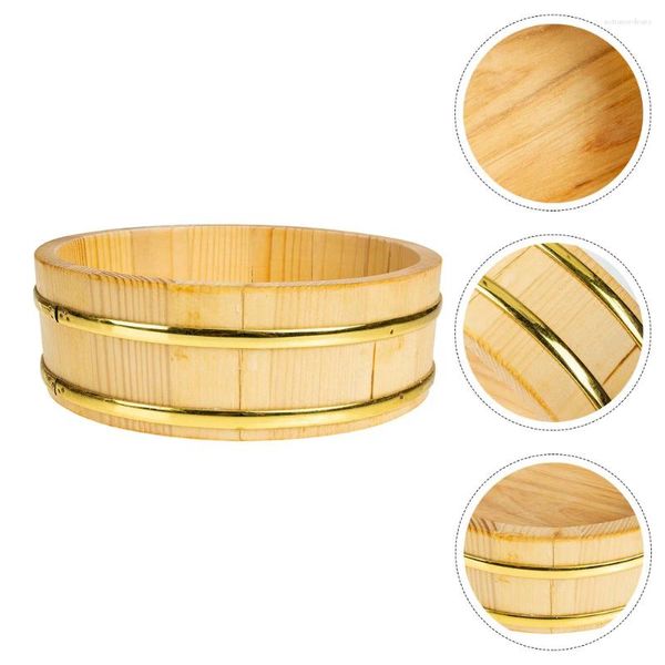 Conjuntos de vajillas Cubo de sushi Contenedores de bambú Mezclando Arroz Cocina Bandeja para servir Restaurante redondo Tazón de madera de gran capacidad