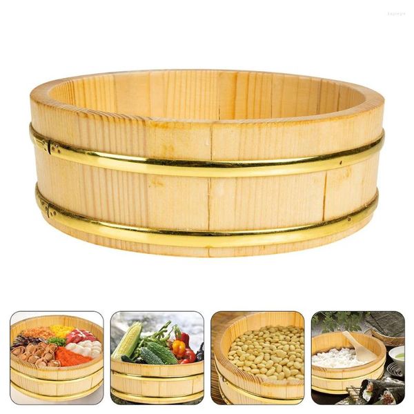 Ensembles de vaisselle Sushi Seau Bois Plateau De Service Cuisine Cuisine Conteneur De Stockage Riz Japonais En Bois Rond Restaurant Mélange Plateaux Suspendus