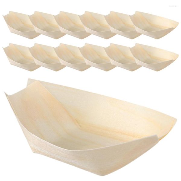 Ensembles de vaisselle Sushi plateau bateau plateaux de service jetables rapide Sashimi bols à emporter assiettes en bois Snack plats conteneur