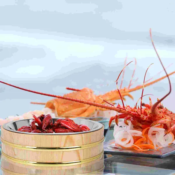 Ensembles de vaisselle Sushi Plateau en bois Conteneur Baril Creative Vintage Plaque Servir en acier inoxydable Seau de riz rond Ménage