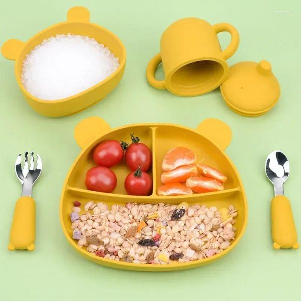 Ensembles de vaisselle de vaisselle Cartoon Bear Kids Kids Spoon Fork Set Dessert for Children Baby Gadgets Feed Kid Children's Cutlery