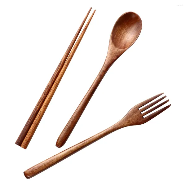 Ensembles de vaisselle Vaisselle Fourchettes exquises Baguettes pratiques Cuillères en bois Cuillères sûres Fournitures de cuisine domestiques utiles Argenterie