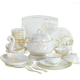 DINNS SETS SETS AFBEELDING SET HUISHOUDING Hooggrade Bone China Luxe Europese Jingdezhen Keramische kom Eenvoudige cadeau-combinatie