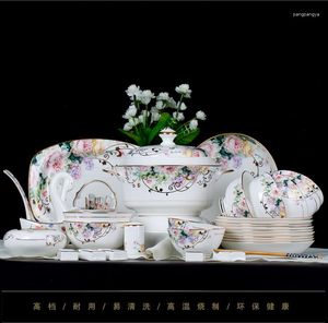 Ensembles de vaisselle ensemble de vaisselle en gros Jingdezhen céramique 60 tête brouillard pour voir des fleurs personnalisation de plat européen