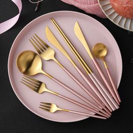 Ensembles de vaisselle vaisselle en acier inoxydable ensemble de couverts mat rose or fourchette cuillère couteau cuisine couverts Dessert goutte