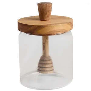 Ensembles de vaisselle Terrarium Pot en verre de miel Dipper Cuisine Couvercle en bois d'acacia Distributeur de récipient transparent