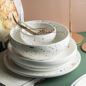 Din sets Sets Terrazzo servies Noordse huishouden Dish Steak Western Soup Bowl Rice Salade Keramische schijf