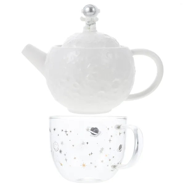 Ensembles de vaisselle Théière à thème et ensemble de tasses Théière en porcelaine Tasse en verre Cadeau d'eau Blanc