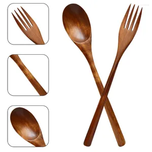 Ensembles de vaisselle Costume trois pièces Fourchette en bois Cuillère Mini Scoop Fourchettes à salade Apéritif résistant à l'usure