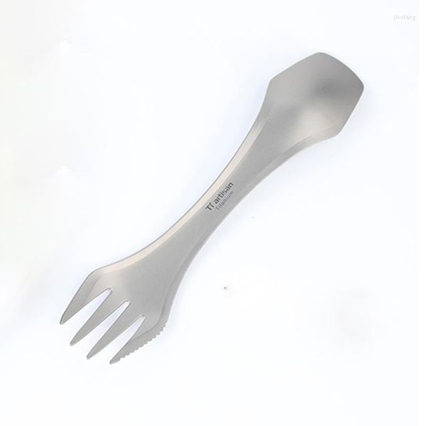 Juegos de vajilla Tiartisan 3 en 1, cuchillo de titanio, tenedor, cuchara, juego de cubiertos ultraligeros para exteriores, Spork, utensilios de cocina para acampar, senderismo, Picnic, cocina