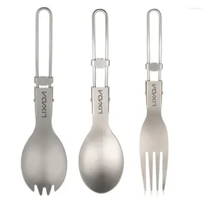 Conjuntos de vajilla Cuchara plegable de titanio Spork Vajilla al aire libre Camping Utensilios de cocina Cubiertos plegables ligeros para picnic