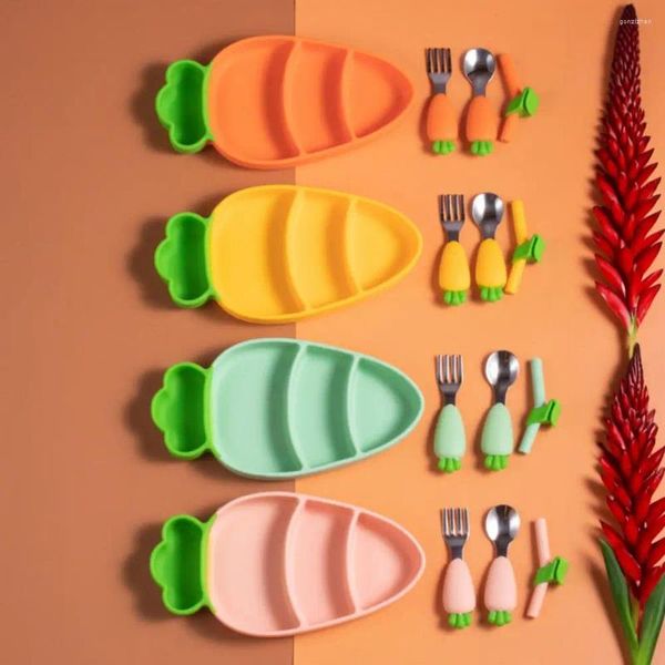 Ensembles de vaisselle Assiette à dîner pour tout-petits avec sections divisées Ensemble en silicone Ventouse Conception anti-pointe Bol pour bébé pour les tout-petits