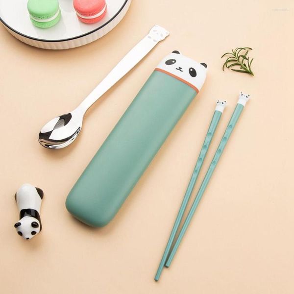 Juegos de vajilla Viajes a casa Linda silicona de panda Chopsticks de acero inoxidable Cuchería Caduceware de cubiertas