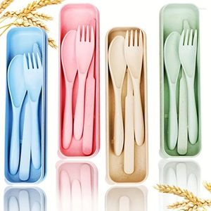 Ensembles de vaisselle Ustensiles de voyage avec boîtier 4 Blé Paille réutilisable Spoon Forks Table Vole Eco Friendly non-toxin BPA Free Portable