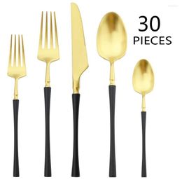 Dijkarts sets vintage 304 roestvrijstalen hoogwaardige mes dessert vork lepels bestek zwart gouden tabelgerei set druppel