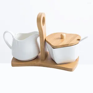 Ensembles de vaisselle cadeau de mariage sirop d'édulcorant à café ensemble de sucre en céramique exportation blanche pot de stockage de miel servant