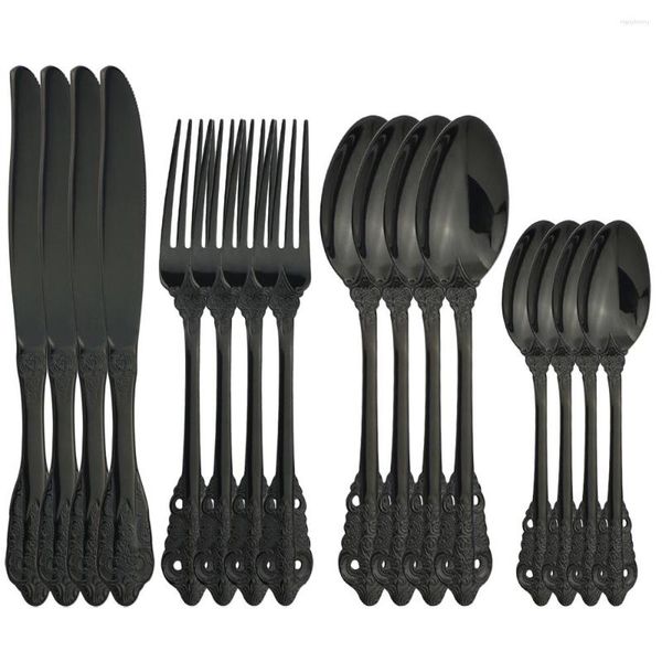 Ensembles de vaisselle Western Black Set Couteau Fourchette Cuillère Vaisselle 18/10 En Acier Inoxydable Couverts Maison Cuisine Dîner Argenterie